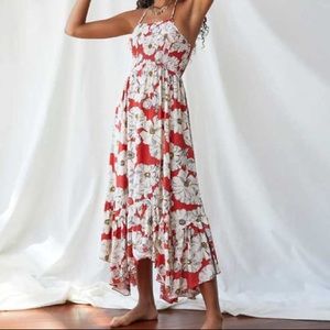Size S. Red floral halter sundress by Intimately (Free People)